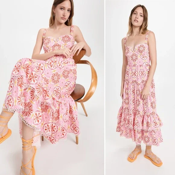 NWOT Borgo de Nor Clio Sweetheart Midi Dress in Palermo Pink Size 10 US (14 UK) - Picture 2 of 13